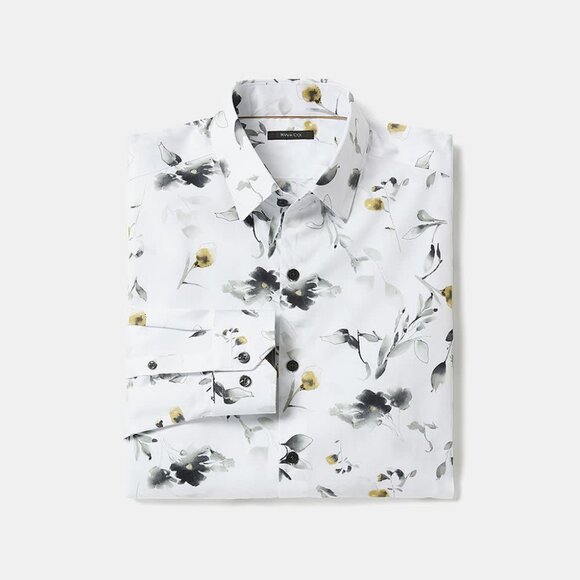 NWT Slim-Fit Dress Shirt with Watercolour Floral Pattern - Picture 1 of 4